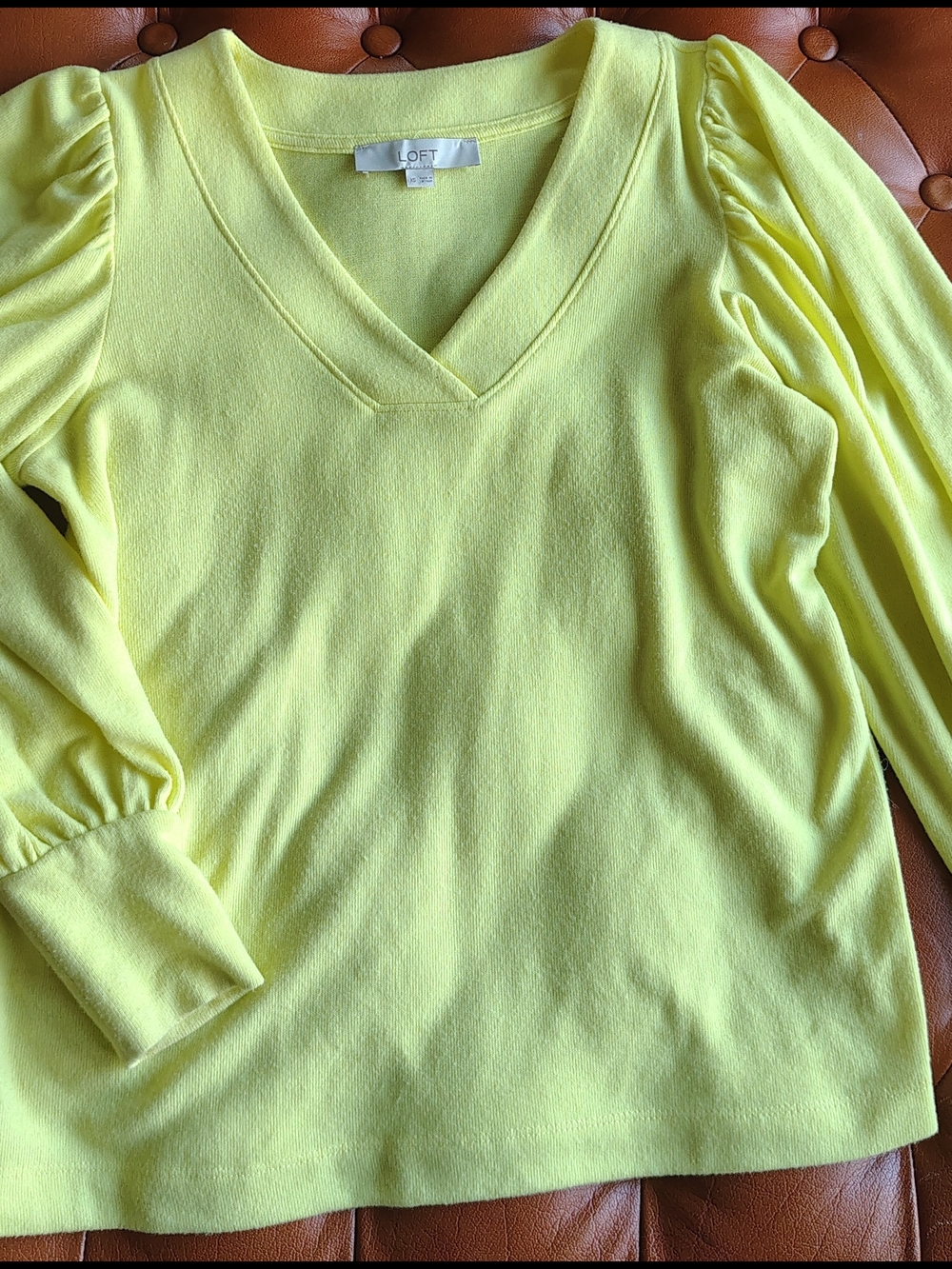 LOFT Sunny Bright Yellow V-Neck Puff Sleeve Sweater